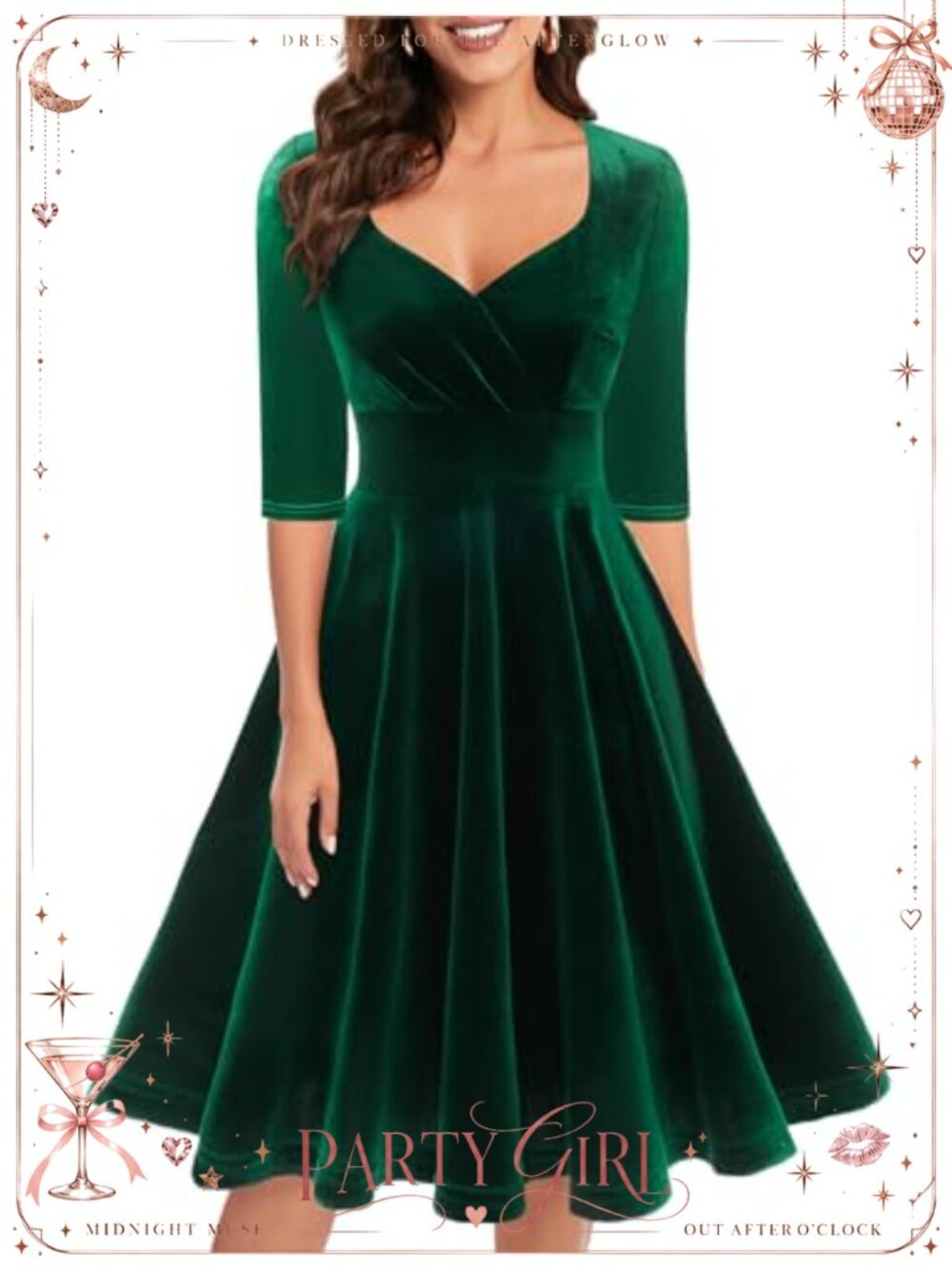 Velvet Long Sleeve Sweetheart Midi Cocktail Dress